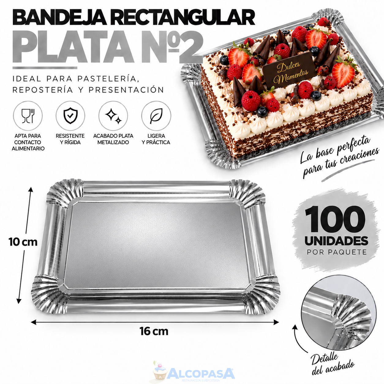 BANDEJAS RECTANGULARES PLATA Nº2 (PAQUETE 100Uds)