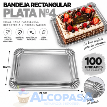 BANDEJAS RECTANGULARES PLATA Nº4 (PAQUETE 100Uds)