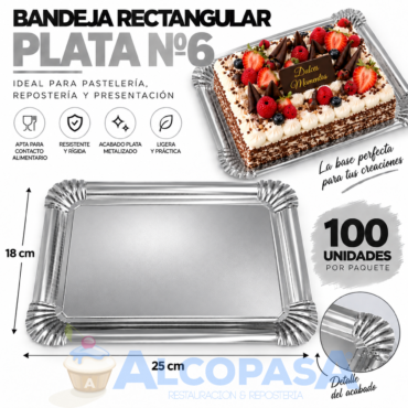 BANDEJAS RECTANGULARES PLATA Nº6 (PAQUETE 100Uds)