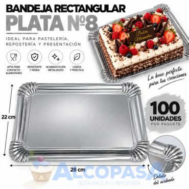BANDEJAS RECTANGULARES PLATA Nº8 (PAQUETE 100Uds)