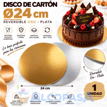 DISCO DE CARTÓN ORO-PLATA Ø 24CM (Ud)