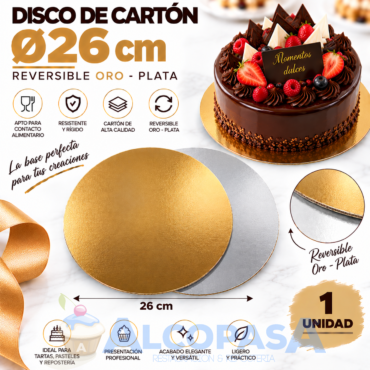 DISCO DE CARTÓN ORO-PLATA Ø 26CM (Ud)