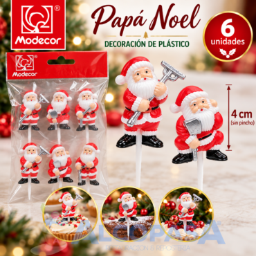PAPA NOEL PLÁSTICO SOBRE PALILLO (BOLSA 6Uds)