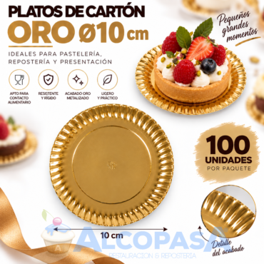 PLATOS ORO DE CARTÓN Ø10CM (100 Uds)
