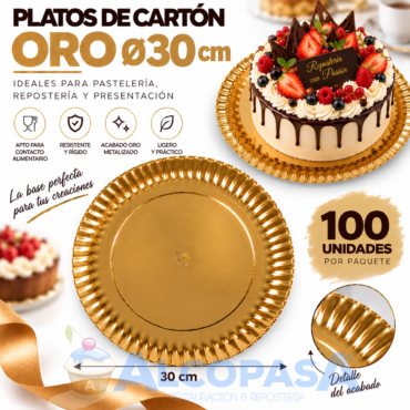 PLATOS ORO DE CARTÓN Ø30CM (100 Uds)