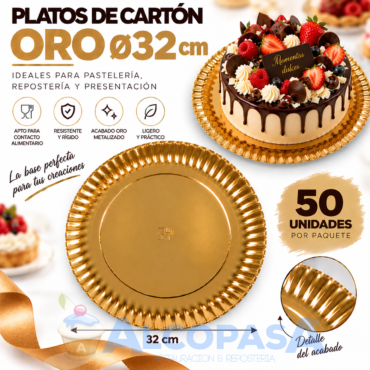 PLATOS ORO DE CARTÓN Ø32CM (50 Uds)