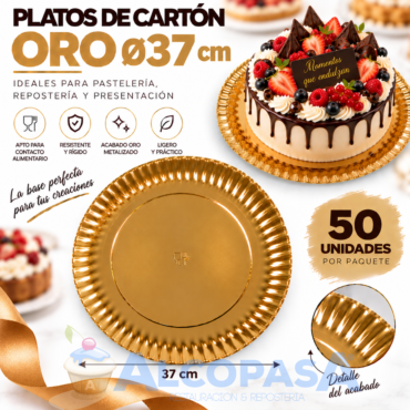 PLATOS ORO DE CARTÓN Ø37CM (50 Uds)