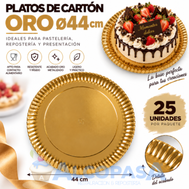 PLATOS ORO DE CARTÓN Ø44cm (PAQUETE 25Uds)