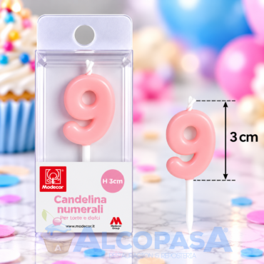 VELA Nº9 ROSA MODECOR 3CM (Ud)