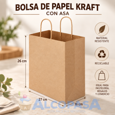 BOLSA DE PAPEL KRAFT CON ASA "0.5KR"27x16x26cm(Ud)