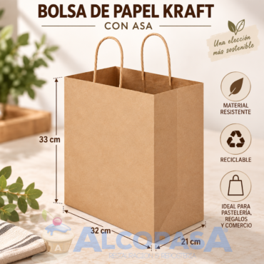 BOLSA DE PAPEL KRAFT CON ASA "1KR" 32x21x33cm (Ud)