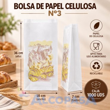 BOLSAS DE PAPEL CELULOSA Nº3 (CAJA 1000Uds)