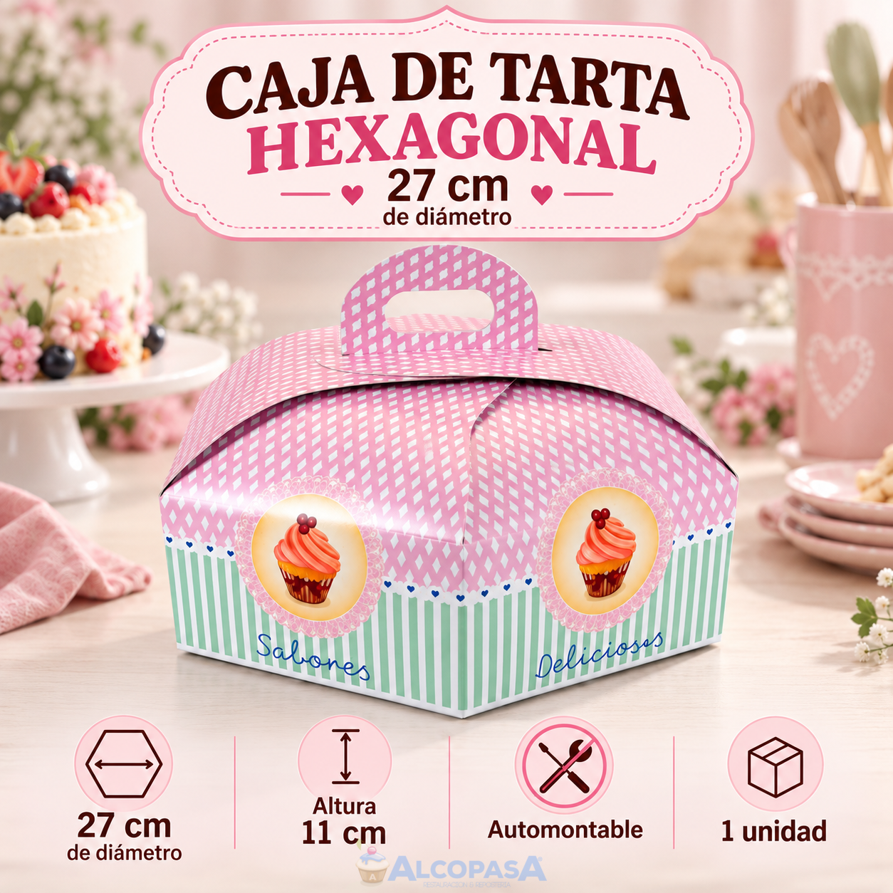 CAJA DE TARTA HEXAGONAL 27 CMS (Ud)