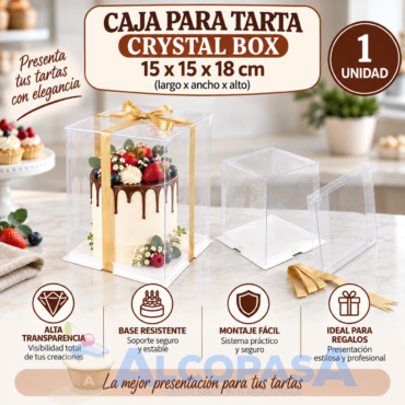 CAJA PARA TARTA "CRYSTAL BOX" 15x15x18cm (Ud)