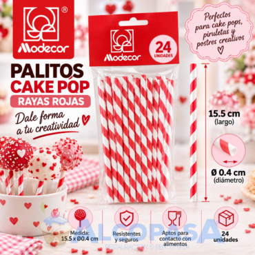 PALITOS CAKE POP "ESPIRAL ROJO" (BOLSA 24Uds)