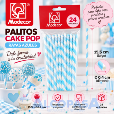 PALITOS CAKE POP "ESPIRAL AZUL" (BOLSA 24Uds)
