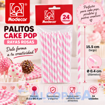 PALITOS CAKE POP "ESPIRAL ROSA" (BOLSA 24Uds)