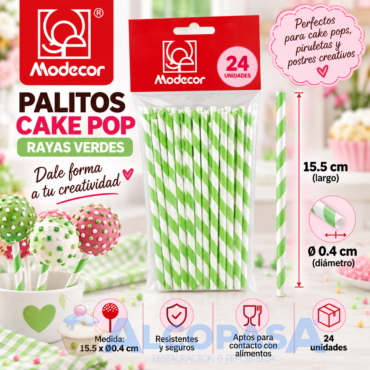 PALITOS CAKE POP "ESPIRAL VERDE" (BOLSA 24Uds)