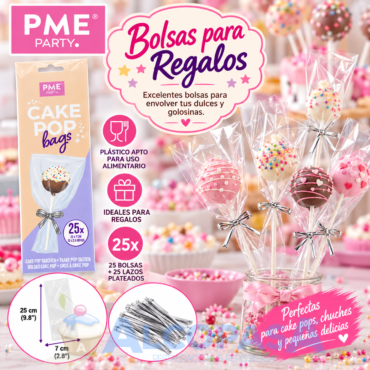 BOLSAS PARA POPS CON LAZO PLATA 25x7cm (PACK 25Uds)