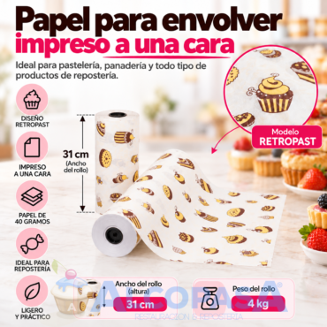 PAPEL MANILA TIMBRADO "RETROPAST" 31CM (ROLLO 4kg)