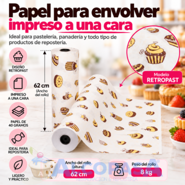 PAPEL MANILA TIMBRADO "RETROPAST" 62CM (ROLLO 8kg)