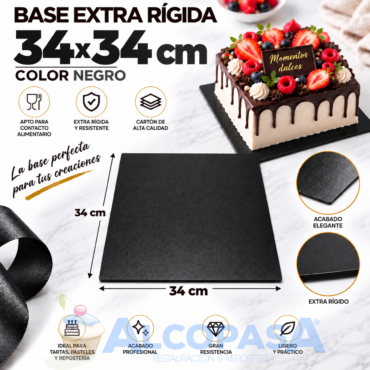 BASE DE CARTÓN NEGRA EXTRA RÍGIDA 34x34cm (Ud)