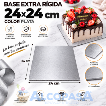 BASE DE CARTÓN PLATA EXTRA RÍGIDA 24x24cm (Ud)