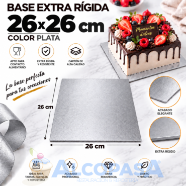 BASE DE CARTÓN PLATA EXTRA RÍGIDA 26x26cm (Ud)