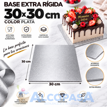 BASE DE CARTÓN PLATA EXTRA RÍGIDA 30x30cm (Ud)