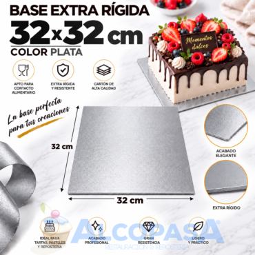 BASE DE CARTÓN PLATA EXTRA RÍGIDA 32x32cm (Ud)