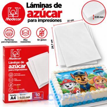 LÁMINAS DE AZÚCAR DECOJET A-4 (CAJA 50Uds)