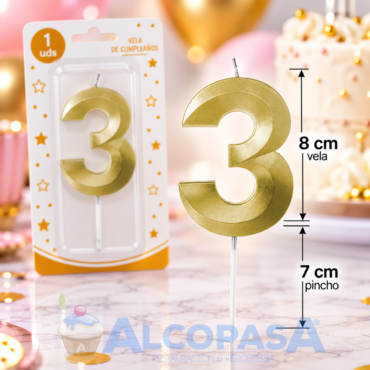 VELA DORADA 8cm Nº3 "ARTI" (Ud)