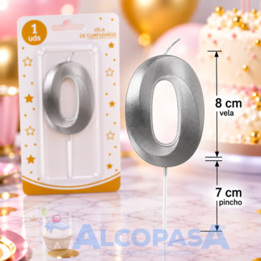 VELA PLATEADA 8cm Nº0 "ARTI" (Ud)
