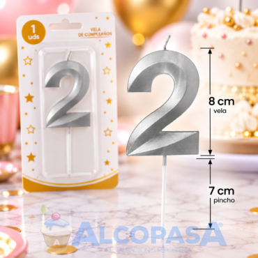 VELA PLATEADA 8cm Nº2 "ARTI" (Ud)