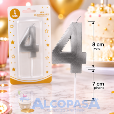 VELA PLATEADA 8cm Nº4 "ARTI" (Ud)