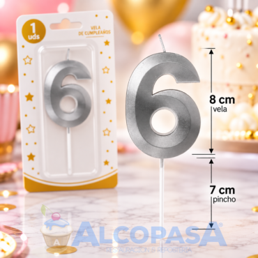 VELA PLATEADA 8cm Nº6 "ARTI" (Ud)