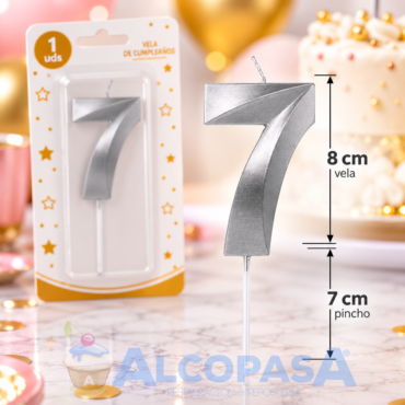 VELA PLATEADA 8cm Nº7 "ARTI" (Ud)