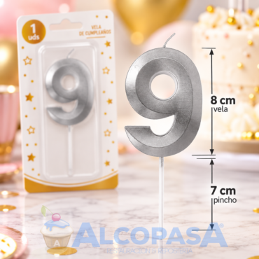 VELA PLATEADA 8cm Nº9 "ARTI" (Ud)