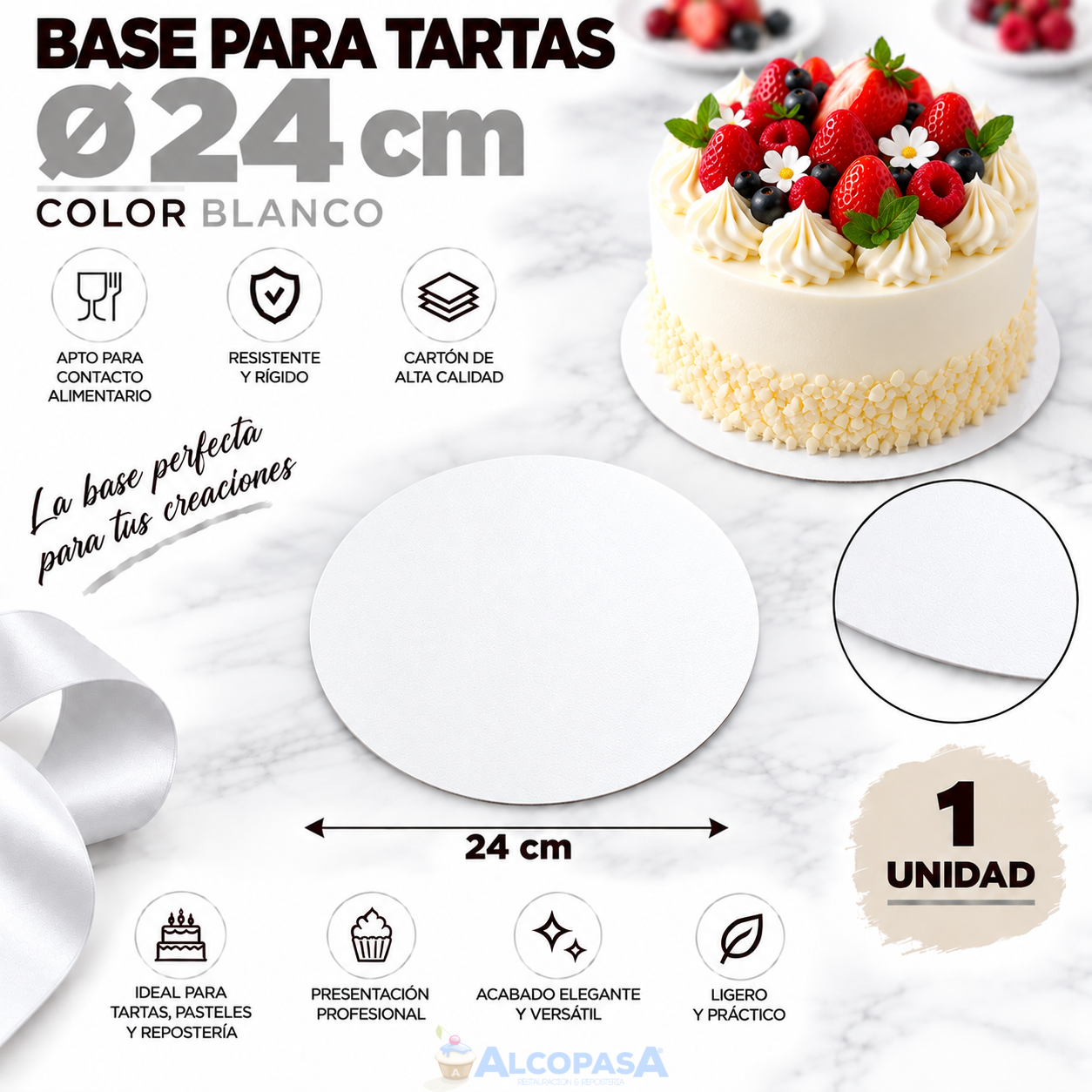 BASE PARA TARTAS BLANCO Ø24x0.3cm (Ud)