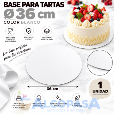 BASE PARA TARTAS BLANCO Ø36x0.3cm (Ud)