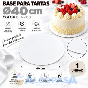 BASE PARA TARTAS BLANCO Ø40x0.3cm (Ud)