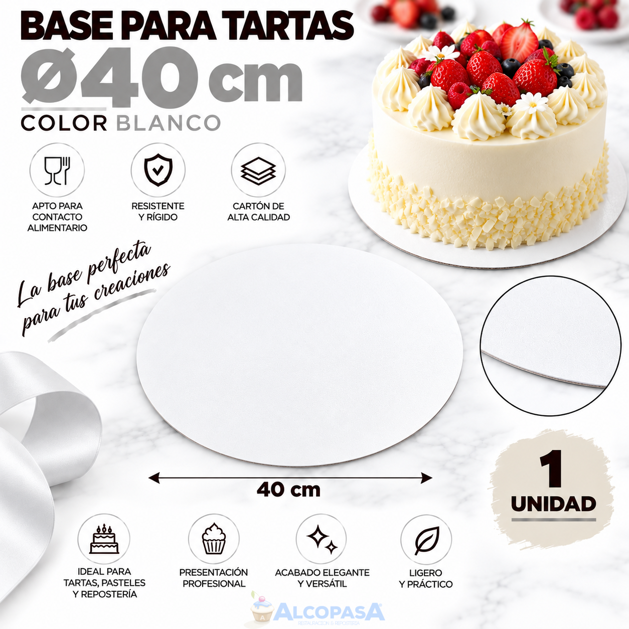 BASE PARA TARTAS BLANCO Ø40x0.3cm (Ud)