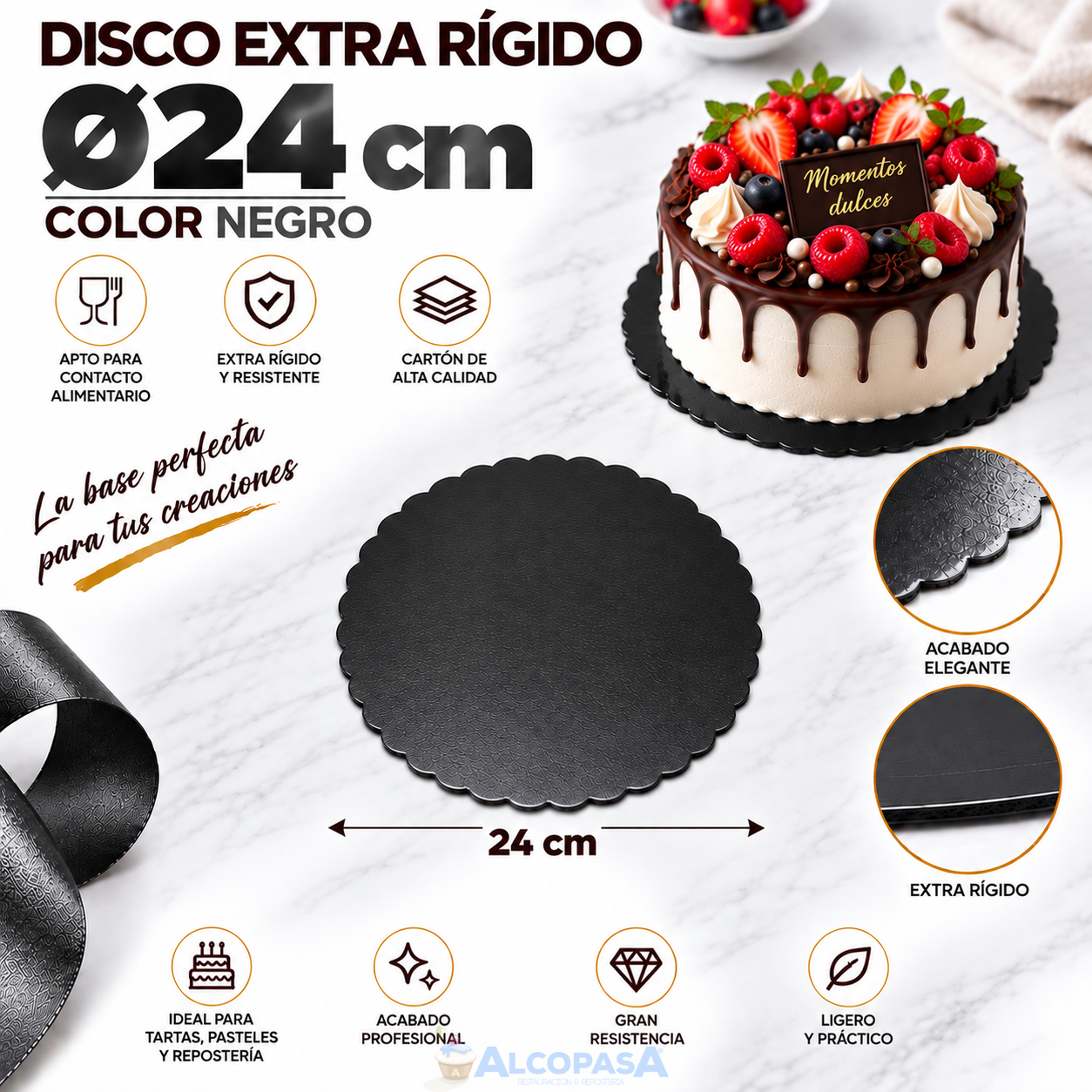 DISCO DE CARTÓN NEGRO EXTRA RÍGIDO Ø24cm (Ud)