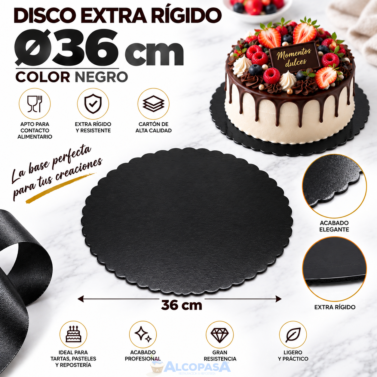DISCO DE CARTÓN NEGRO EXTRA RÍGIDO Ø36cm (Ud)