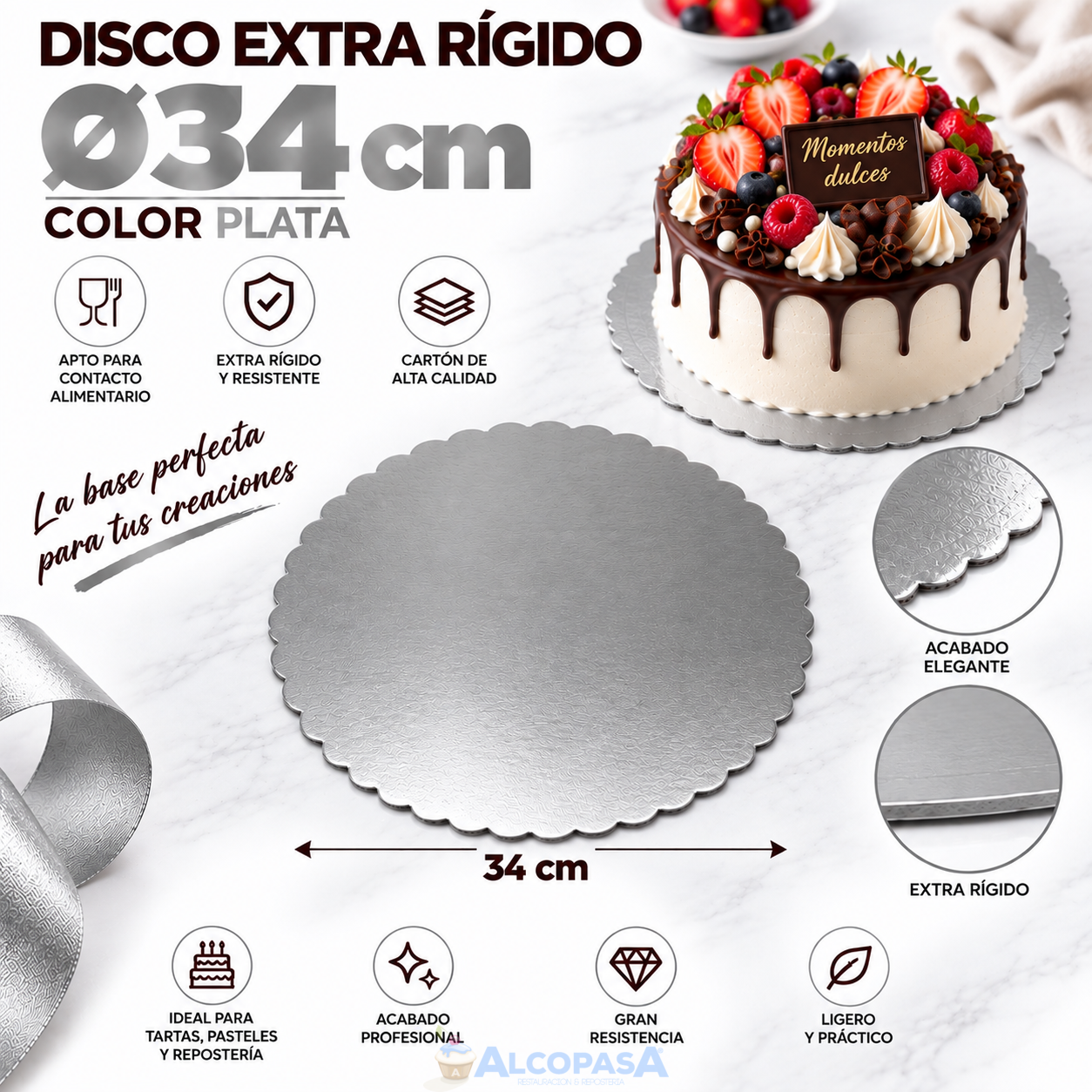 DISCO DE CARTÓN PLATA EXTRA RÍGIDO Ø34cm (Ud)