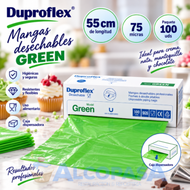 MANGAS DESECHABLES GREEN 55cm (CAJA 100Uds)
