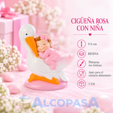 CIGUEÑA ROSA CON NIÑA 9.5cm. (Ud)
