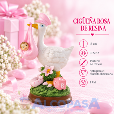 CIGUEÑA ROSA RESINA 13 CMS (Ud)