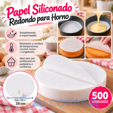 PAPEL HORNO SILICONADO BLANCO Ø26cm (PAQ. 500Uds)