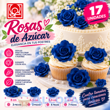 ROSAS DE AZÚCAR AZUL TAMAÑOS SURTIDOS (CAJA 17Uds)